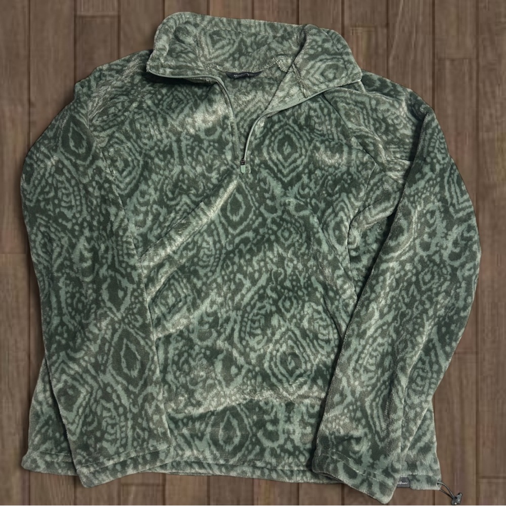 Eddie Bauer Olive Patterned Quarter Zip Sweater